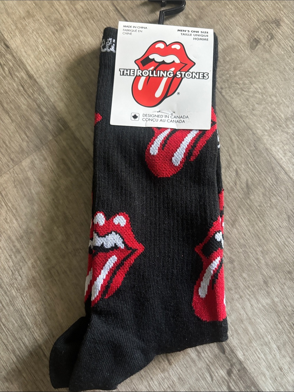 The Rolling Stones Black Socks with Red Tongue Logo Pattern
